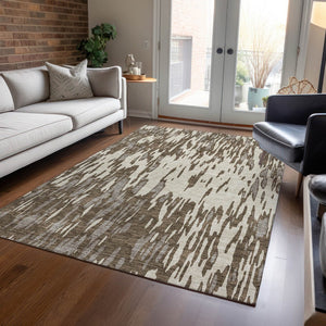 HomeRoots 5' Washable Brown and Ivory Abstract Area Rug - Stylish, Durable Design for Indoor and Outdoor Use 10' X 14' 612646