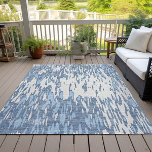 HomeRoots 5' Denim Blue and Ivory Abstract Area Rug – Stylish, Washable Design for Indoor and Outdoor Spaces 5' X 8' 612648