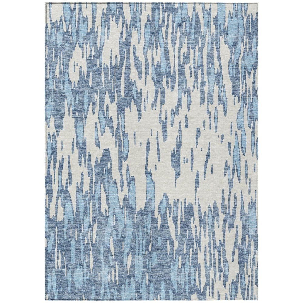 HomeRoots 5' Denim Blue and Ivory Abstract Area Rug – Stylish, Washable Design for Indoor and Outdoor Spaces 5' X 8' 612648
