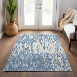 HomeRoots 5' Denim Blue and Ivory Abstract Area Rug – Stylish, Washable Design for Indoor and Outdoor Spaces 5' X 8' 612648