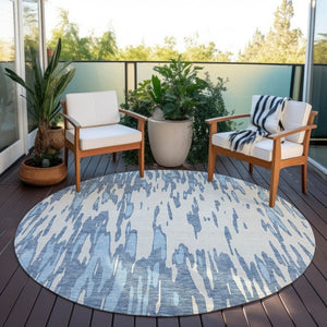 HomeRoots 5' Denim Blue and Ivory Abstract Area Rug – Stylish, Washable Design for Indoor and Outdoor Spaces 8' Round 612649