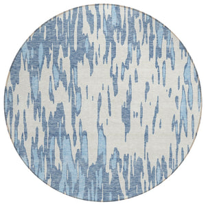 HomeRoots 5' Denim Blue and Ivory Abstract Area Rug – Stylish, Washable Design for Indoor and Outdoor Spaces 8' Round 612649