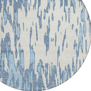 HomeRoots 5' Denim Blue and Ivory Abstract Area Rug – Stylish, Washable Design for Indoor and Outdoor Spaces 8' Round 612649