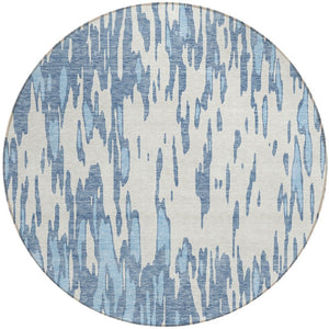 HomeRoots 5' Denim Blue and Ivory Abstract Area Rug – Stylish, Washable Design for Indoor and Outdoor Spaces 8' Round 612649