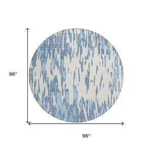 HomeRoots 5' Denim Blue and Ivory Abstract Area Rug – Stylish, Washable Design for Indoor and Outdoor Spaces 8' Round 612649