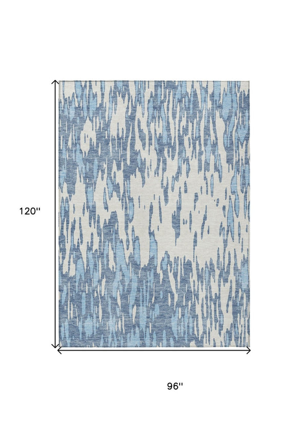HomeRoots 5' Denim Blue and Ivory Abstract Area Rug – Stylish, Washable Design for Indoor and Outdoor Spaces 8' X 10' 612650