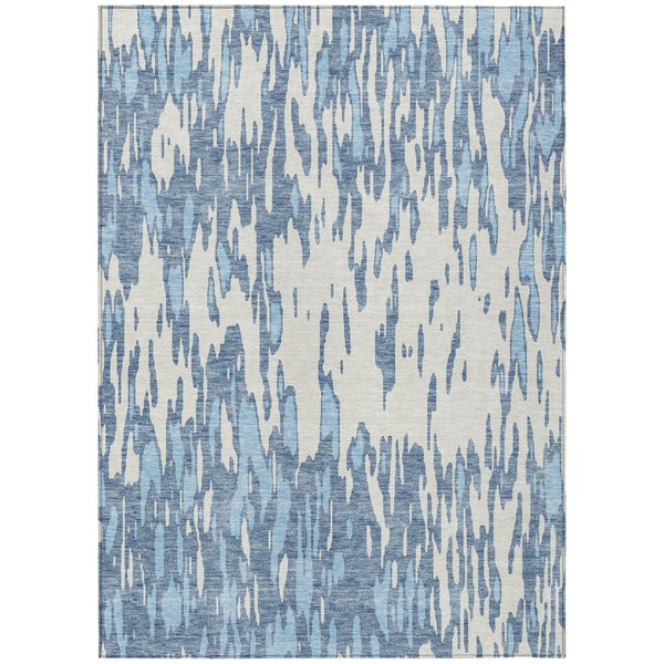 HomeRoots 5' Denim Blue and Ivory Abstract Area Rug – Stylish, Washable Design for Indoor and Outdoor Spaces 8' X 10' 612650