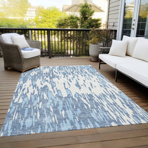 HomeRoots 5' Denim Blue and Ivory Abstract Area Rug – Stylish, Washable Design for Indoor and Outdoor Spaces 8' X 10' 612650