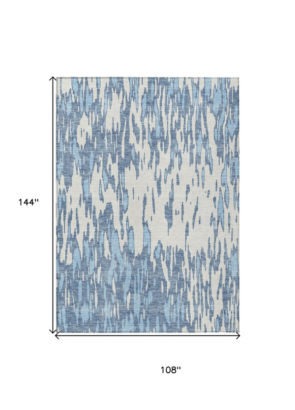 HomeRoots 5' Denim Blue and Ivory Abstract Area Rug – Stylish, Washable Design for Indoor and Outdoor Spaces 9' X 12' 612651