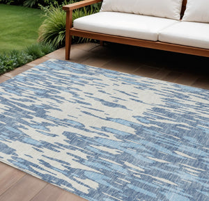 HomeRoots 5' Denim Blue and Ivory Abstract Area Rug – Stylish, Washable Design for Indoor and Outdoor Spaces 9' X 12' 612651