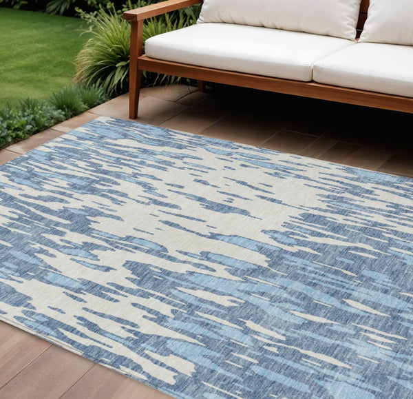 HomeRoots 5' Denim Blue and Ivory Abstract Area Rug – Stylish, Washable Design for Indoor and Outdoor Spaces 9' X 12' 612651