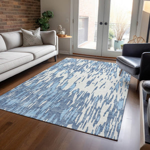 HomeRoots 5' Denim Blue and Ivory Abstract Area Rug – Stylish, Washable Design for Indoor and Outdoor Spaces 9' X 12' 612651