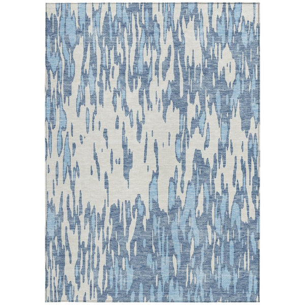 HomeRoots 5' Denim Blue and Ivory Abstract Area Rug – Stylish, Washable Design for Indoor and Outdoor Spaces 10' X 14' 612652