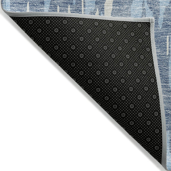 HomeRoots 5' Denim Blue and Ivory Abstract Area Rug – Stylish, Washable Design for Indoor and Outdoor Spaces 10' X 14' 612652