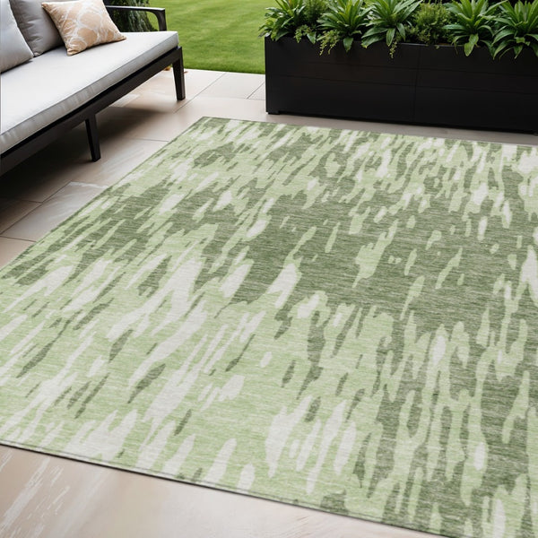 HomeRoots 5' Green and Ivory Abstract Washable Area Rug - Durable, Stylish Design for Indoor and Outdoor Spaces 5' X 8' 612654