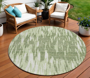 HomeRoots 5' Green and Ivory Abstract Washable Area Rug - Durable, Stylish Design for Indoor and Outdoor Spaces 8' Round 612655