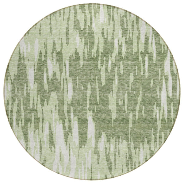 HomeRoots 5' Green and Ivory Abstract Washable Area Rug - Durable, Stylish Design for Indoor and Outdoor Spaces 8' Round 612655