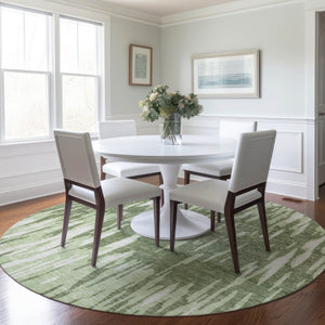 HomeRoots 5' Green and Ivory Abstract Washable Area Rug - Durable, Stylish Design for Indoor and Outdoor Spaces 8' Round 612655