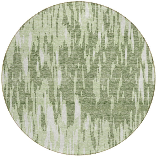 HomeRoots 5' Green and Ivory Abstract Washable Area Rug - Durable, Stylish Design for Indoor and Outdoor Spaces 8' Round 612655