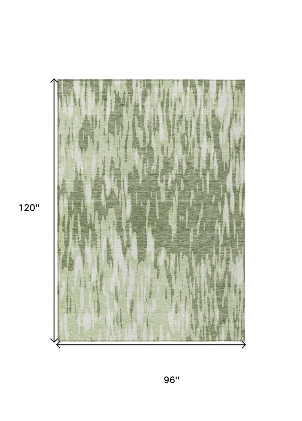 HomeRoots 5' Green and Ivory Abstract Washable Area Rug - Durable, Stylish Design for Indoor and Outdoor Spaces 8' X 10' 612656