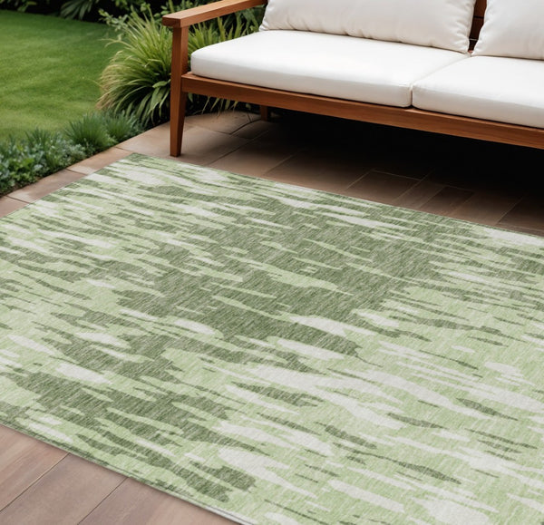 HomeRoots 5' Green and Ivory Abstract Washable Area Rug - Durable, Stylish Design for Indoor and Outdoor Spaces 8' X 10' 612656