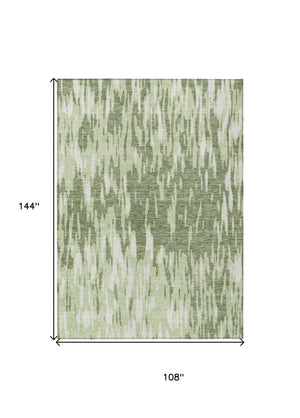 HomeRoots 5' Green and Ivory Abstract Washable Area Rug - Durable, Stylish Design for Indoor and Outdoor Spaces 9' X 12' 612657