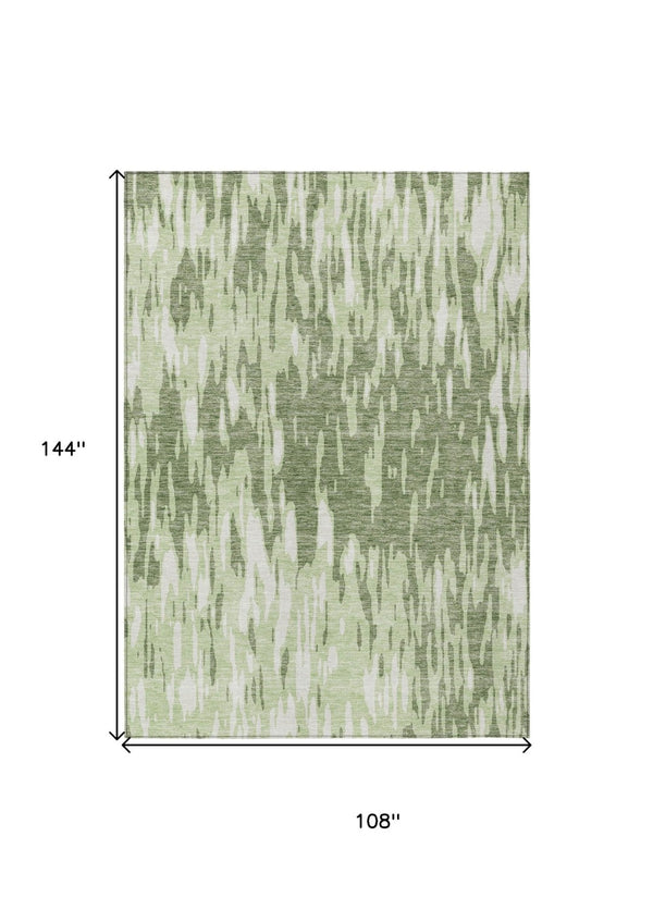 HomeRoots 5' Green and Ivory Abstract Washable Area Rug - Durable, Stylish Design for Indoor and Outdoor Spaces 9' X 12' 612657