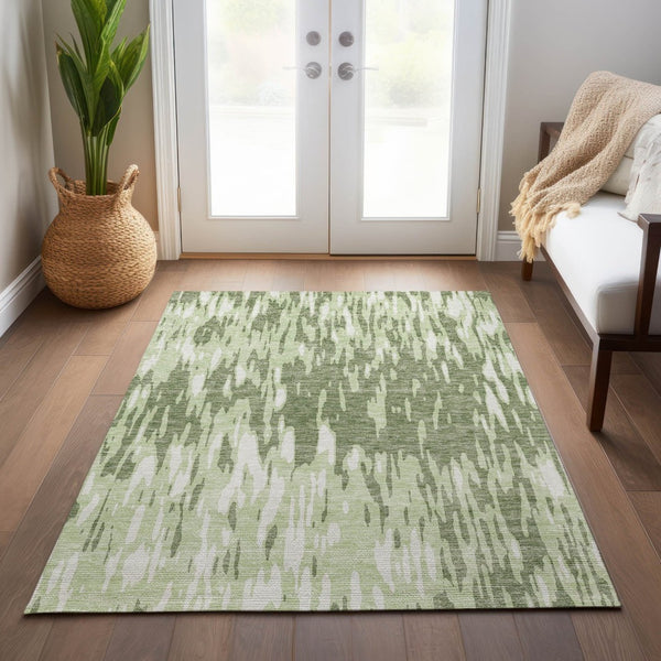 HomeRoots 5' Green and Ivory Abstract Washable Area Rug - Durable, Stylish Design for Indoor and Outdoor Spaces 9' X 12' 612657