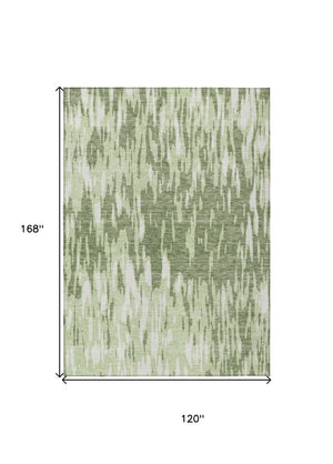 HomeRoots 5' Green and Ivory Abstract Washable Area Rug - Durable, Stylish Design for Indoor and Outdoor Spaces 10' X 14' 612658