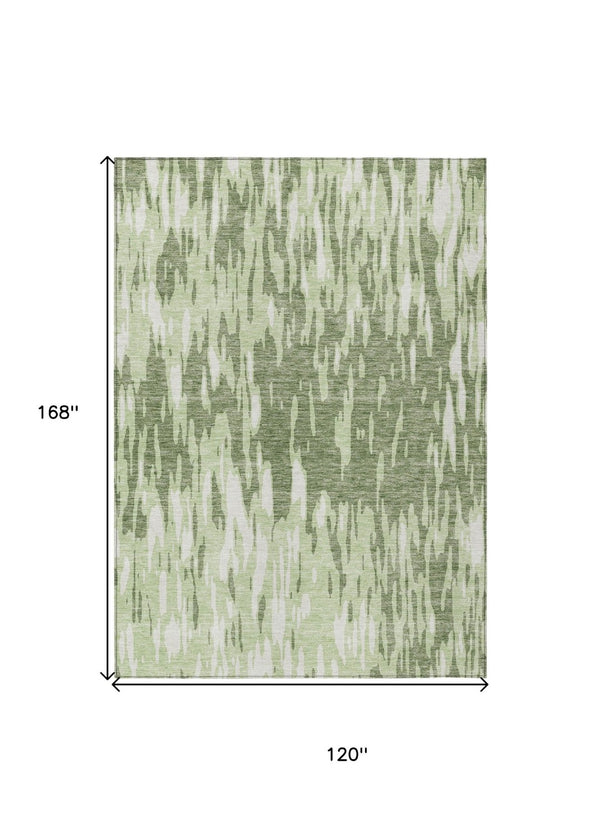 HomeRoots 5' Green and Ivory Abstract Washable Area Rug - Durable, Stylish Design for Indoor and Outdoor Spaces 10' X 14' 612658