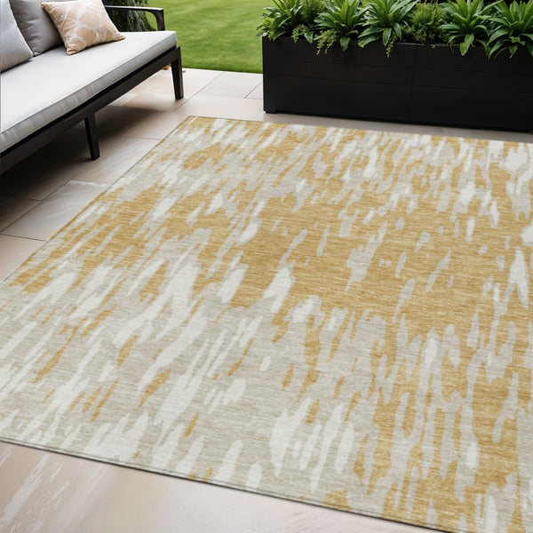 HomeRoots 5' Gold and Ivory Abstract Area Rug - Durable, Washable Design for Indoor and Outdoor Spaces 5' X 8' 612660