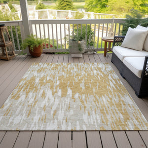 HomeRoots 5' Gold and Ivory Abstract Area Rug - Durable, Washable Design for Indoor and Outdoor Spaces 5' X 8' 612660