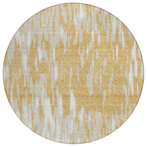 HomeRoots 5' Gold and Ivory Abstract Area Rug - Durable, Washable Design for Indoor and Outdoor Spaces 8' Round 612661