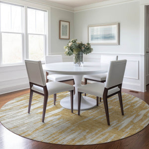 HomeRoots 5' Gold and Ivory Abstract Area Rug - Durable, Washable Design for Indoor and Outdoor Spaces 8' Round 612661