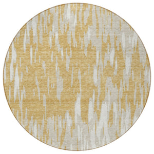 HomeRoots 5' Gold and Ivory Abstract Area Rug - Durable, Washable Design for Indoor and Outdoor Spaces 8' Round 612661