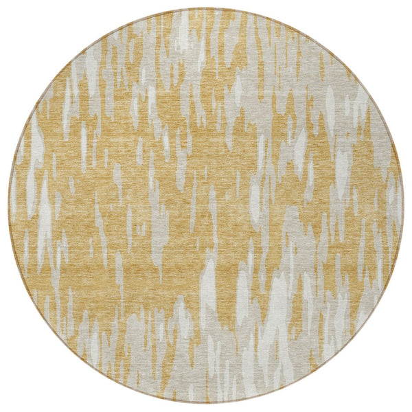 HomeRoots 5' Gold and Ivory Abstract Area Rug - Durable, Washable Design for Indoor and Outdoor Spaces 8' Round 612661
