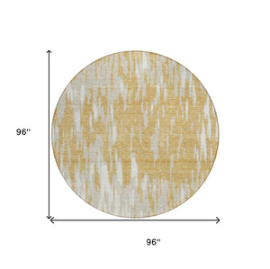 HomeRoots 5' Gold and Ivory Abstract Area Rug - Durable, Washable Design for Indoor and Outdoor Spaces 8' Round 612661