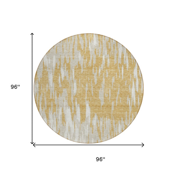 HomeRoots 5' Gold and Ivory Abstract Area Rug - Durable, Washable Design for Indoor and Outdoor Spaces 8' Round 612661