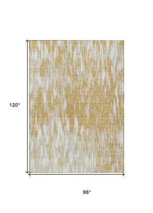 HomeRoots 5' Gold and Ivory Abstract Area Rug - Durable, Washable Design for Indoor and Outdoor Spaces 8' X 10' 612662