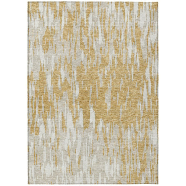 HomeRoots 5' Gold and Ivory Abstract Area Rug - Durable, Washable Design for Indoor and Outdoor Spaces 9' X 12' 612663
