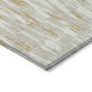 HomeRoots 5' Gold and Ivory Abstract Area Rug - Durable, Washable Design for Indoor and Outdoor Spaces 9' X 12' 612663
