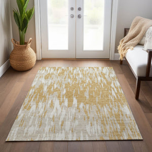 HomeRoots 5' Gold and Ivory Abstract Area Rug - Durable, Washable Design for Indoor and Outdoor Spaces 9' X 12' 612663