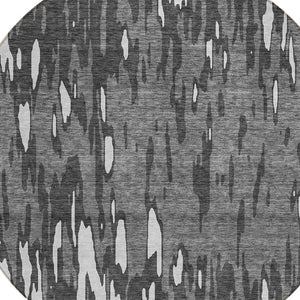 HomeRoots 5' Gray and Ivory Abstract Area Rug - Washable, Durable Design for Indoor and Outdoor Spaces 8' Round 612667