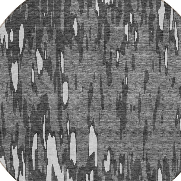 HomeRoots 5' Gray and Ivory Abstract Area Rug - Washable, Durable Design for Indoor and Outdoor Spaces 8' Round 612667