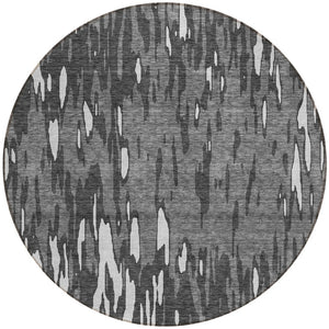 HomeRoots 5' Gray and Ivory Abstract Area Rug - Washable, Durable Design for Indoor and Outdoor Spaces 8' Round 612667