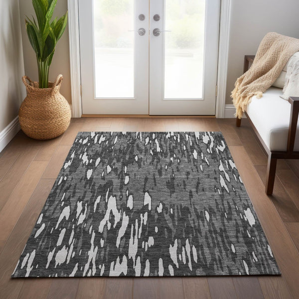 HomeRoots 5' Gray and Ivory Abstract Area Rug - Washable, Durable Design for Indoor and Outdoor Spaces 9' X 12' 612669