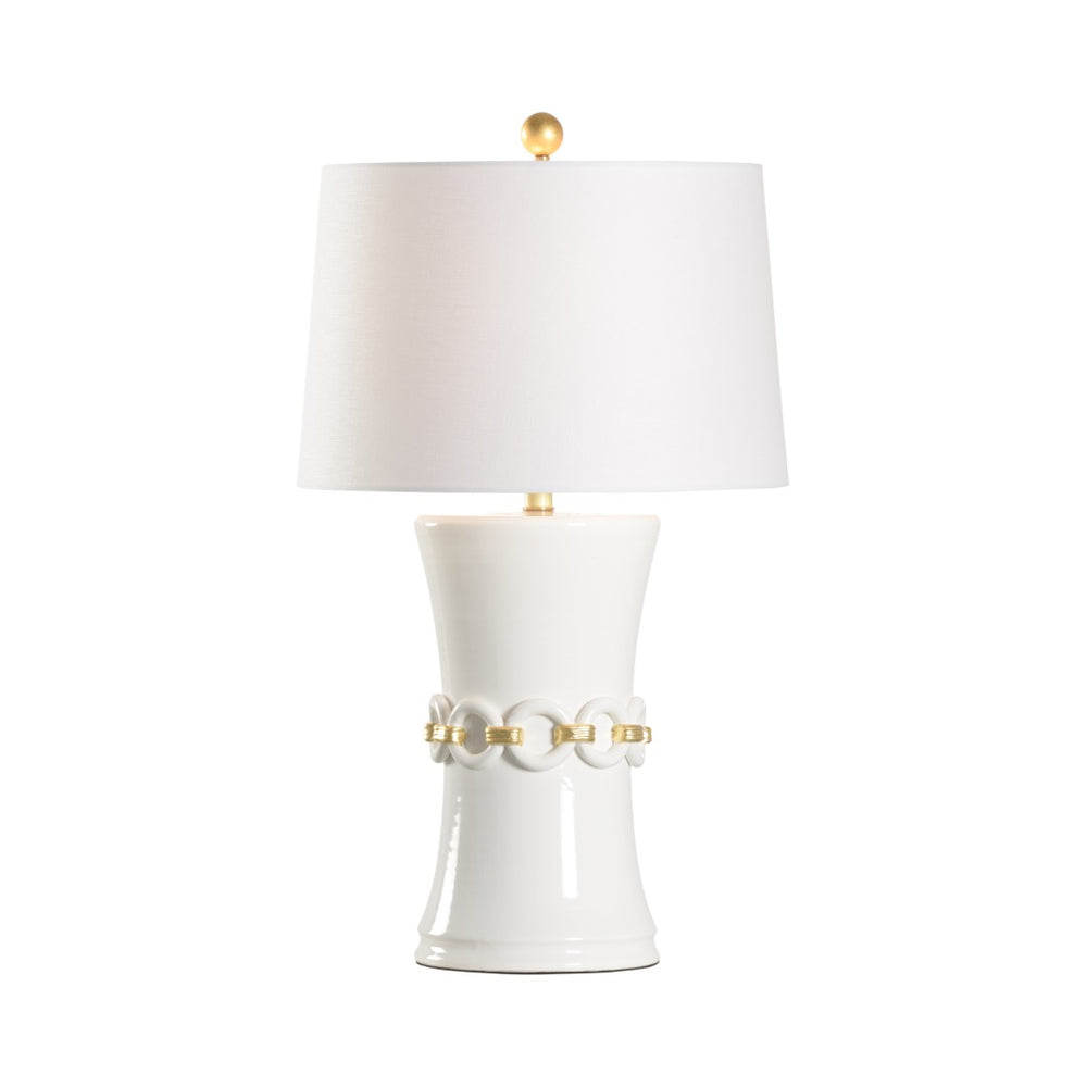 Wildwood Neriah Handcrafted Italian Ceramic Table Lamp With White Glaze And Hand-Applied Gold-Leaf Chain Accent 61267