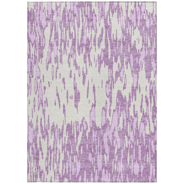 HomeRoots 5' Abstract Lavender and Ivory Washable Area Rug for Modern Indoor and Outdoor Spaces, Durable Design 5' X 8' 612678