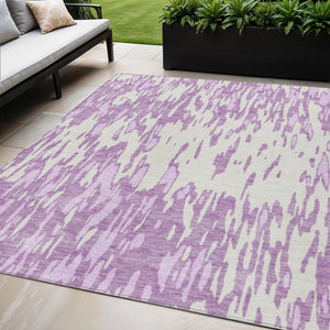 HomeRoots 5' Abstract Lavender and Ivory Washable Area Rug for Modern Indoor and Outdoor Spaces, Durable Design 5' X 8' 612678