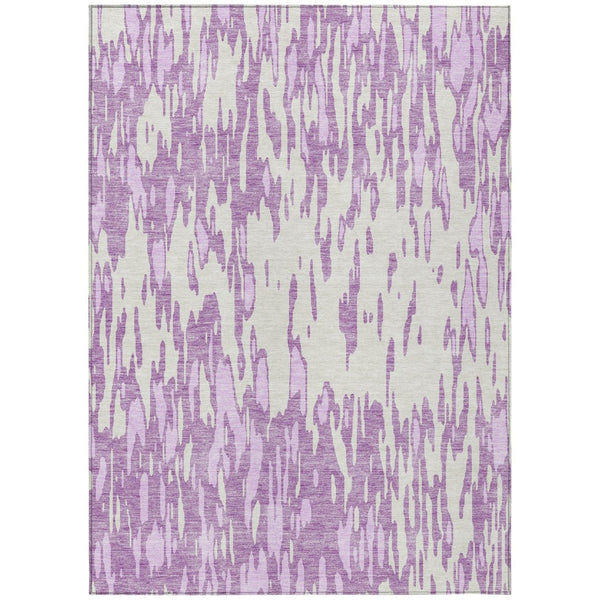 HomeRoots 5' Abstract Lavender and Ivory Washable Area Rug for Modern Indoor and Outdoor Spaces, Durable Design 5' X 8' 612678
